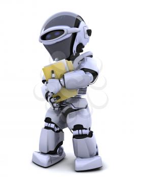 3D render of robot with document and folder