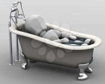 3D render of a man taking a bath