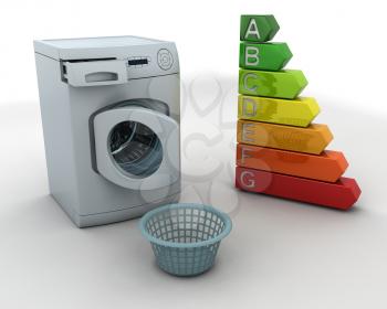 3D render of a washing machine and laundry basket
