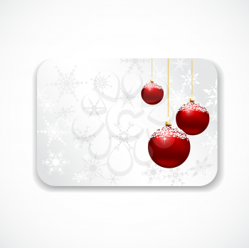 Christmas gift card with snowflakes and baubles