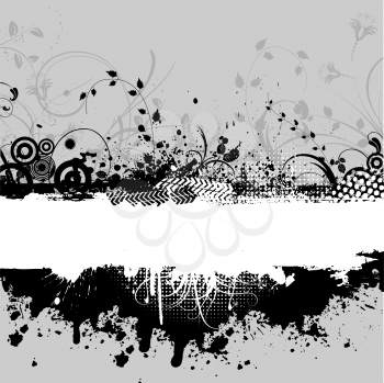 Abstract grunge background with floral design elements