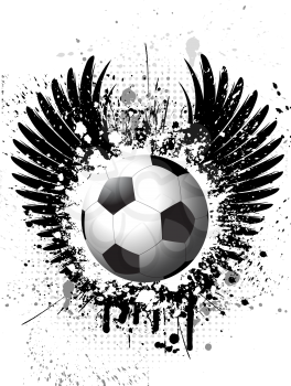 Football on grunge background with wings silhouette