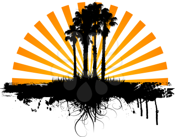 Abstract grunge background with silhouette of palm trees