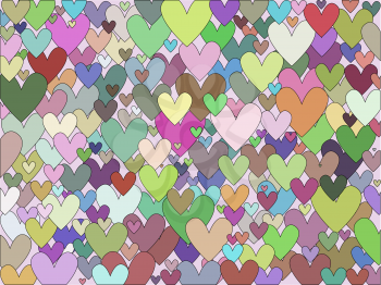 Background of many multi coloured hearts