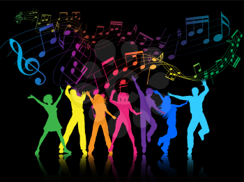 A colourful party background with people dancing