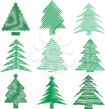 Collection of scribble style Christmas trees