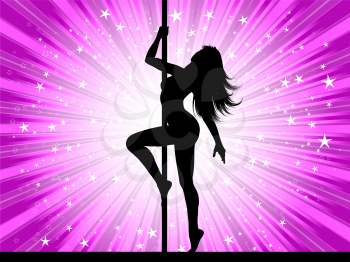 Sexy pole dancer on starburst background