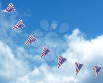 3D render of stars and stripes bunting and pennants