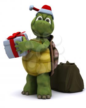 3D render of a tortoise santa character