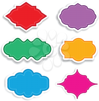 Collection of brightly coloured labels with drop shadows