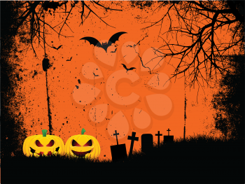 Grunge style Halloween background with spooky pumpkins