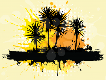 Silhouette of palm trees on a grunge background