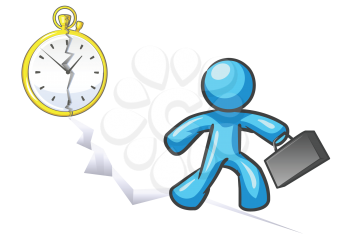 Royalty Free Clipart Image of a Man Running With the Floor Cracking and the Clock Behind