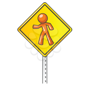  An orange man crossing sign. 