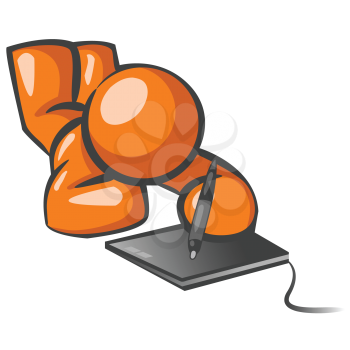 An orange man working on an illustration using a graphic tablet. 
