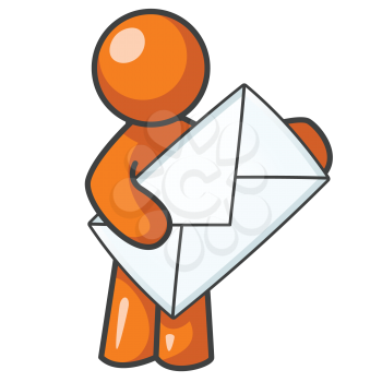 Royalty Free Clipart Image of an orange man holding an envelope. 