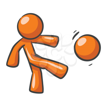 Orange Man kicking a ball or the head of another orange man. 