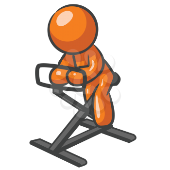 Orange Man on a work out bike, peddling. 