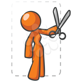 Royalty Free Clipart Image of an orange lady cutting coupons.