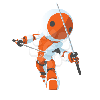 Royalty Free Clipart Image of an Orange and White Ninja