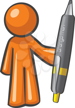 Orange Man holding a giant, over-sized pen. The pen is mightier, as can be plainly seen here.