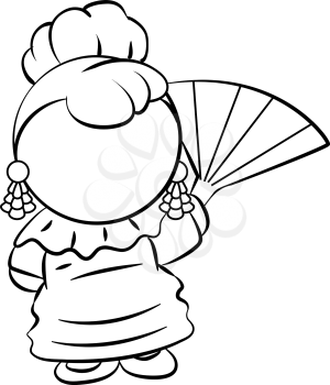Line drawing of spanish lady with fan
