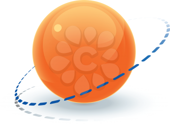 A vector illustration of an orange orb surrounded by a dotted line casting a soft shadow.