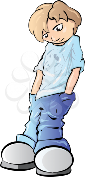 A vector illustration of a teenage boy depressed and looking down.