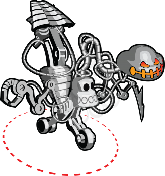 A vector illustration of an invention of a skelleton robot killing machine.
