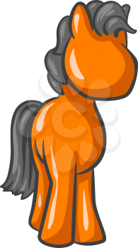 An orange horse, standing up, looking cute, and looking to the right.