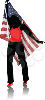 Royalty Free Clipart Image of a Woman Holding an American Flag
