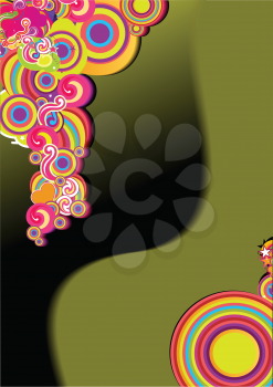 Royalty Free Clipart Image of a Green Background With Psychedelic Drawings in the Corner