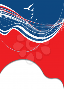 Royalty Free Clipart Image of a Blue, Red and White Border With Birds