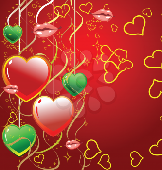 Royalty Free Clipart Image of a Valentine Card With Hearts and Mouths
