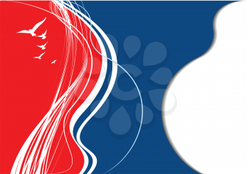 Royalty Free Clipart Image of a Red White and Blue Background With Birds
