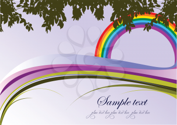 Royalty Free Clipart Image of a Swirl and a Rainbow With Space for Text