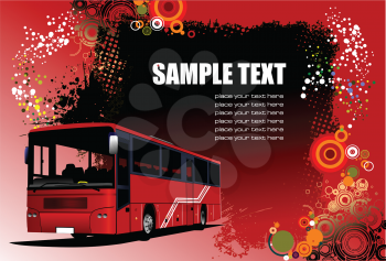 Royalty Free Clipart Image of a Bus on a Red Grunge Background