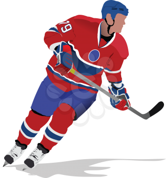 Royalty Free Clipart Image of a Hockey Player in a Red Jersey