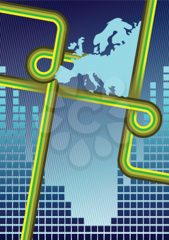 Royalty Free Clipart Image of a Background With Squares and a Silhouette of Europe
