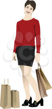 Royalty Free Clipart Image of a Woman With Shopping Bags