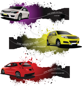 Royalty Free Clipart Image of Three Autos on Grunge Banners