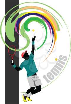 Tennis player poster. Colored Vector illustration for designers