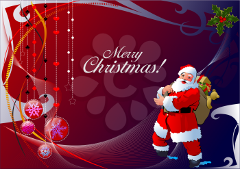 Christmas - New Year shine card with balls and Santa images.  