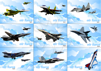 Nine posters of Air force team. Vector illustration