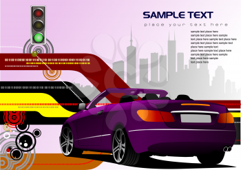 Abstract hi-tech background with purple cabriolet image. Vector