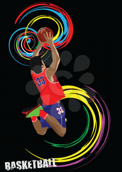 Poster of Basketball player. Colored Vector illustration for designers