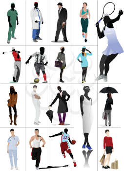 Colored people in action. Silhouettes. Vector illustration