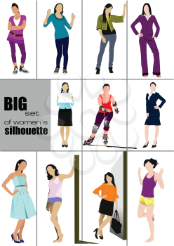 Big set of women’s` silhouette. Vector illustration