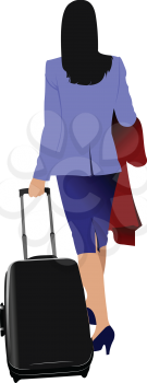 Business woman with suitcase. Vector illustration