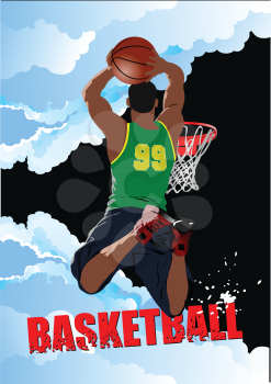 Basketball players poster. Colored Vector illustration for designers